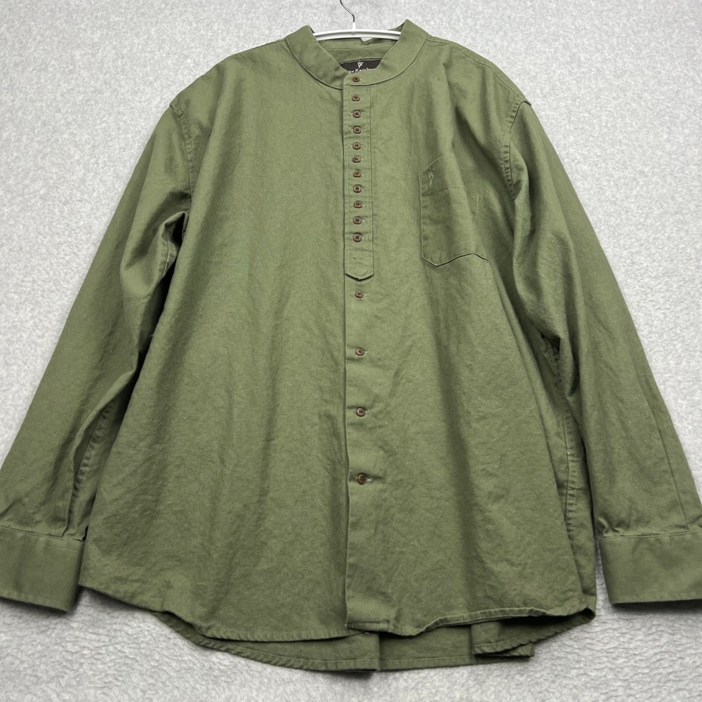 Celtic Ranchwear Shirt Men's XXL Green Cotton Linen Band Collar Pocket Button Up